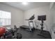 Home gym includes a treadmill, bike, weights, and other fitness equipment at 1299 W Crystal Dr, Fortville, IN 46040