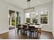 Well-lit dining room has a wood table and black chairs set near large windows, offering a view of the outdoor space at 14349 Marsdale Pl, Carmel, IN 46074
