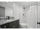 Bathroom featuring vanity with granite countertop and a shower with curtain at 284 Chatham Hills Blvd, Westfield, IN 46074
