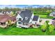 Beautifully landscaped backyard featuring a modern white home with a charming fire pit and inviting patio area at 284 Chatham Hills Blvd, Westfield, IN 46074