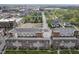 An aerial view of townhomes showcasing the architecture, neighborhood, and cityscape at 360 Neuman Way, Carmel, IN 46032