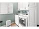 Well-lit laundry room with white cabinetry and modern washer and dryer at 4955 N 500 W, Columbus, IN 47201