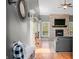 Open-concept living space with hardwood floors and stone fireplace at 4955 N 500 W, Columbus, IN 47201