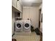 Spacious laundry room with washer and dryer and storage above at 5774 N Ewing St, Indianapolis, IN 46220