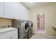 Functional laundry room featuring a sink, ample cabinetry, and modern washer and dryer with walk-in closet access at 6345 Canak Dr, Avon, IN 46123