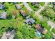 Aerial shot showing a backyard oasis with a sparkling pool, surrounded by mature trees and manicured lawns at 12669 Brookshire Pkwy, Carmel, IN 46033