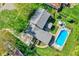 Aerial view showcasing a home with an in-ground pool, patio, and green backyard at 12669 Brookshire Pkwy, Carmel, IN 46033