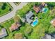 High-angle shot of a home's backyard with a beautiful blue pool, surrounded by trees and well-manicured lawn at 12669 Brookshire Pkwy, Carmel, IN 46033