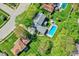 Aerial perspective of a backyard featuring a sparkling in-ground pool, ideal for outdoor enjoyment at 12669 Brookshire Pkwy, Carmel, IN 46033