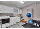 Functional laundry room with white cabinets, washer, dryer, utility sink, and storage at 1510 Central Ave, Indianapolis, IN 46202