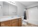Practical bathroom with a single vanity, a tub/shower combo, and a clean, neutral color scheme at 19516 Golden Meadow Way, Noblesville, IN 46060