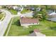 Aerial view of the home with large lawn and patio in a quiet suburban neighborhood at 2102 Coldwater Cir, Indianapolis, IN 46239