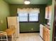 Kitchen featuring green walls and light wood cabinetry, equipped with essential appliances at 3434 Forrest Ter, Anderson SE, IN 46013