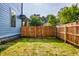 A beautiful light blue two-story house showcasing the backyard lawn and fence at 3868 N Park Ave, Indianapolis, IN 46205