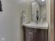 Stylish powder room featuring modern vanity and decorative mirror at 4037 Hazy Ln, Greenwood, IN 46142
