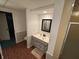 Tiled bathroom with single vanity and glass shower enclosure, offering a practical layout at 616 Elbow Bend Blvd, Greenwood, IN 46142