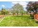 Backyard featuring grass, a playground set, and a stained wood fence; a deck is visible on the right at 6164 Parrington Dr, Indianapolis, IN 46236