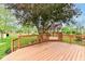Wooden deck with orange stained wood, railings, and a sprawling green lawn visible beyond at 6164 Parrington Dr, Indianapolis, IN 46236