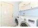 Functional laundry room with modern washer and dryer units and ample storage space at 6164 Parrington Dr, Indianapolis, IN 46236