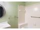 Bathroom with shower and a white vanity, providing a clean and functional space at 11 Woodacre Dr, Carmel, IN 46032