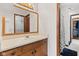 Bathroom featuring a single sink, wooden cabinets, and a view to an adjacent closet at 4322 Matrea More Ct, Indianapolis, IN 46254