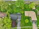 An aerial view of a home with a spacious green lawn and mature trees at 507 S Grant St, Brownsburg, IN 46112