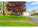 Quaint brick home featuring lush lawn, mature tree, and a paved driveway leading to an attached garage at 507 S Grant St, Brownsburg, IN 46112