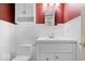 Compact powder room with modern fixtures and a bold accent wall at 7424 Prairie Lake Dr, Indianapolis, IN 46256