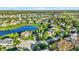 Overview of a neighborhood with lush green lawns, mature trees, and scenic pond at 11341 Abercairn Ct, Zionsville, IN 46077