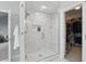 A glass shower with marble walls features a built-in niche and seating at 11341 Abercairn Ct, Zionsville, IN 46077