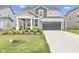 Charming two-story home with a well-manicured lawn, front garden, and a two-car garage beneath an elevated front entrance at 15120 Downham Dr, Fishers, IN 46037