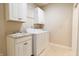 Laundry room with cabinets, utility sink, and tile floors at 4061 Melbourne Dr, Columbus, IN 47203