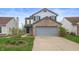 Charming two-story home features a brick facade, attached garage, and landscaped front yard at 6459 Titania Dr, Indianapolis, IN 46236