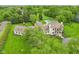 Aerial view of a stunning home with a pool, playground, and sprawling green lawn at 6990 Old Hunt Club Rd, Zionsville, IN 46077