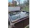 Hot tub with cover open with built in lights surrounded by green trees and grass at 769 Raintree Dr, Avon, IN 46123