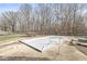 Inground pool with cover surrounded by bare trees and fenced yard at 769 Raintree Dr, Avon, IN 46123