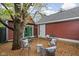 Cozy backyard with an arrangement of metal seating under the shade of a beautiful tree, ideal for gatherings at 946 Stillwell St, Indianapolis, IN 46202