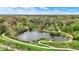 Beautiful aerial view of a pond surrounded by walking trails, lush trees, and a serene outdoor environment at 10294 Pigato Dr, Zionsville, IN 46077