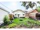 Backyard featuring a fire pit, detached garage and partially fenced yard at 1030 N Butler Ave, Indianapolis, IN 46219