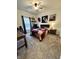 Cozy bedroom with ceiling fan, carpet, and unique wall decor provides a comfortable retreat at 1119 E Main Cross St, Edinburgh, IN 46124