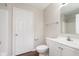 Bathroom featuring a vanity, toilet, and shower/tub combo at 308 Creekstone Ct, Indianapolis, IN 46239