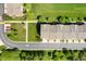 Aerial view of townhomes with lush greenery, mature trees, and well-maintained landscaping at 3546 Golden Gate N Dr, Carmel, IN 46074