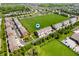Aerial view of a suburban neighborhood featuring orderly townhomes and green spaces at 3546 Golden Gate N Dr, Carmel, IN 46074