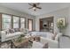 Brightly staged living room with neutral walls, carpeted floor and furniture at 3601 Lakeshore Ct, Greenwood, IN 46143
