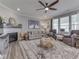 Cozy living room with a fireplace, comfortable seating, and a stylish rug, ideal for relaxation and entertaining at 3697 Chalmers Dr, Bargersville, IN 46106