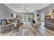 Spacious living room with a comfortable sofa, fireplace, and access to the backyard at 4809 Ozark Ln, Indianapolis, IN 46239