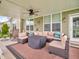 Covered patio with comfortable seating, ceiling fan, and stylish decor for relaxing outdoors at 4857 Silverbell Dr, Plainfield, IN 46168