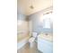 Bright bathroom features shower/tub combo, toilet, and sink with vanity at 5422 Portman Dr, Noblesville, IN 46062