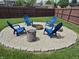 Backyard fire pit area with gravel, stone border, and Adirondack chairs at 628 Williams Ct, Greenwood, IN 46142