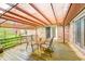Spacious covered back patio area with a dining table and view into the wooded yard at 8329 S Christian Dr, Nineveh, IN 46164